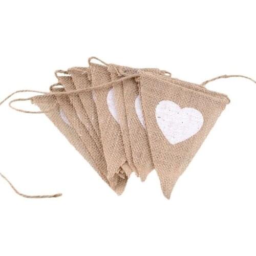New 1 Set Of Love Heart Rustic Hemp And Jute Hessian Lace Evening Party Pennant Bunting Flag Garland Wedding