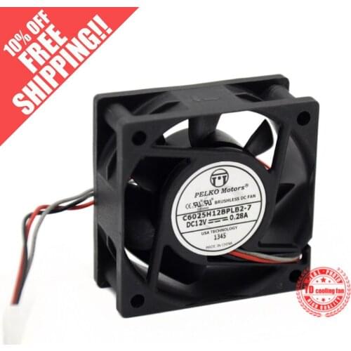 NEW FOR PELKO Motors C6025H12BPLB2-7 12V 0.28A 6CM Double Ball bearing 6025 cooling fan