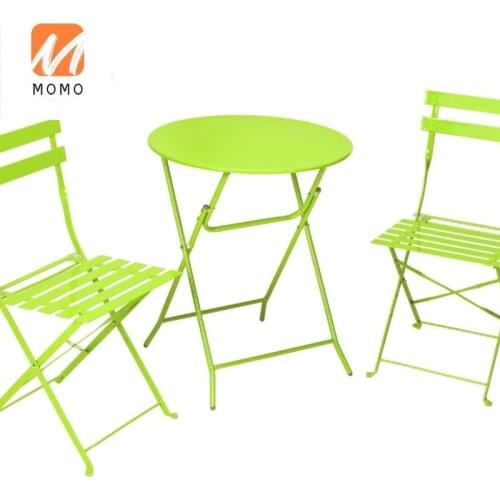 Outdoor Balcony Folding Steel Bistro Furniture Sets, Patio 3-Piece of Foldable Table and Chairs