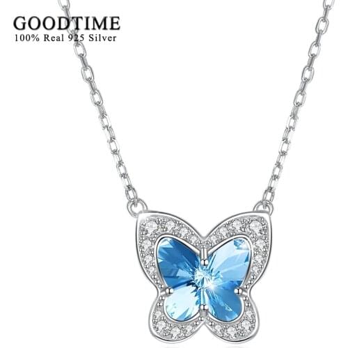 Necklace 925 Sterling Silver Butterfly Crystal Pendant Necklaces Fashion Sterling-Silver-Jewelry Lovely Necklaces For Women Gift