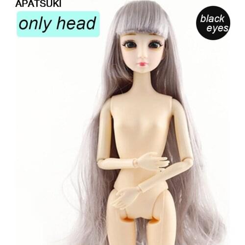 Straight Fringe Long Grey Hair WIG Dolls Heads For 1/6 BJD Black Eyes Doll Head For 11.5" Dollhouse Baby DIY Toy 1:6 Accessories
