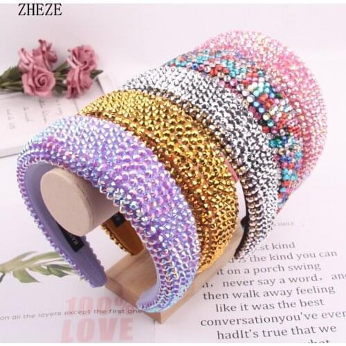 Luxury Crystal Sponge Headband Women Glitter Rhinestones Hairwear Solid Hairbands Side Wrapped Female Head Band Hair Accessories