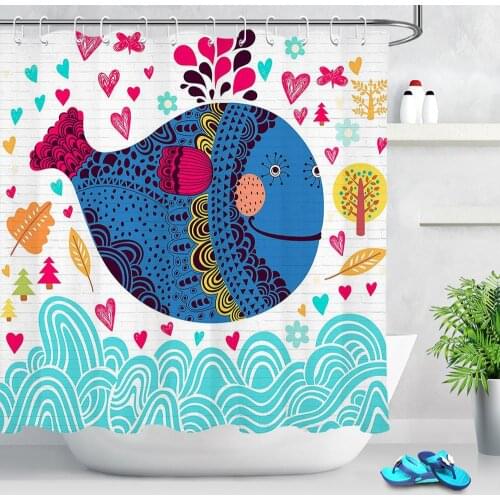 Cartoon Whale Waterproof Fabric Shower Curtain Polyester Ocean Fish Sea Animal Bathroom Curtains Decor Kids Bathtub Accessories