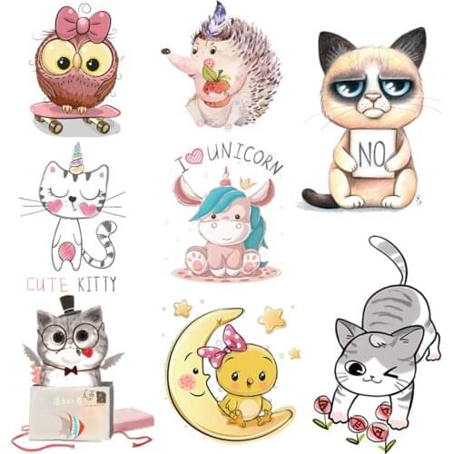 Cartoon Animal Patches For Clothing Heat Transfer Thermal Stickers DIY Unicorn Cat Applique Iron-on Transfers For Kids Clothes