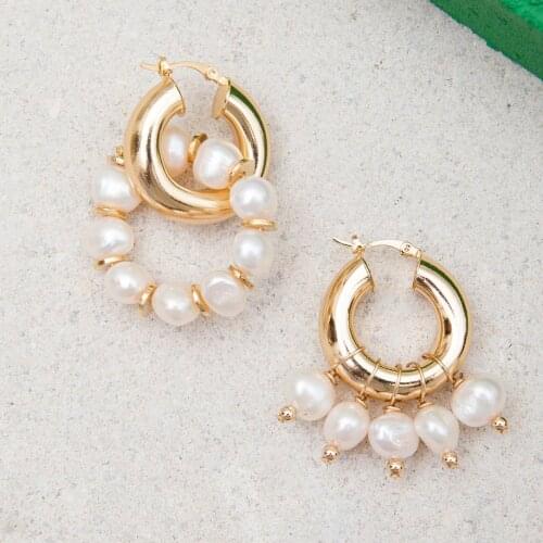 Delicate 2021 trendy freshwater pearl thick hoop freshwater pearl earring drop handmade dangle women moda jewelry eliou Gift