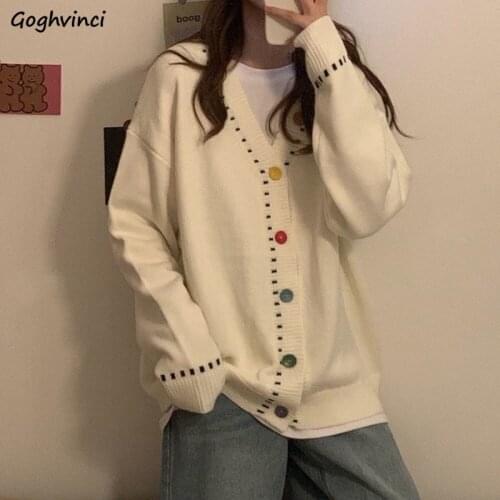Women Cardigan V-neck Knitted Sweater Spring Autumn Outwear Casual Colorful Buttons Loose Korean Style Ulzzang Fashion Chic New