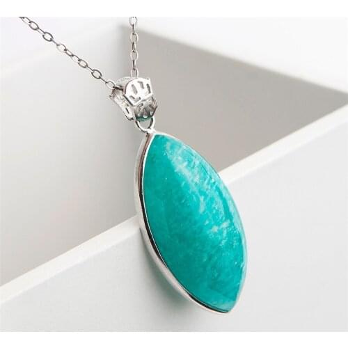 Woman Lady Necklace Fashion Jewelry Pendant Genuine Green Water Drop Bead Natural Amazonite Pendant 35x19x10mm