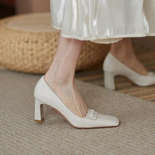 Sexy Woman Pumps High Heels Dress Shoes Square Toe Boat Shoes Wedding Shoes Ol Office Female Shoes Retro Zapatos mujer 8898G