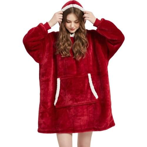 Winter Blanket with Sleeves Super Plush Fleece Sweatshirt Blanket Hoodie Pink Gray Wine Blue Warm Flannel Hooded Blanket