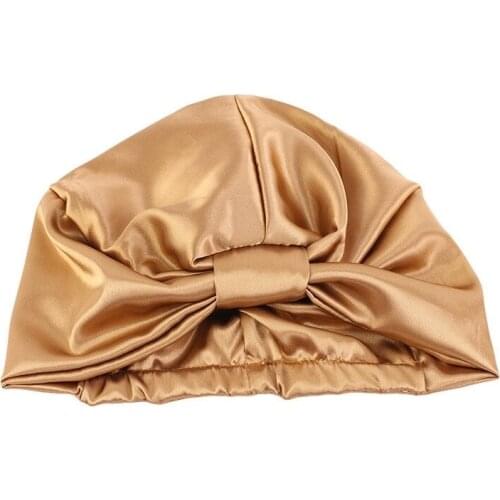 1Pcs Womens Hair Cap For Sleeping Silk Night Hat Chemotherapy Haircaring Turban Stretch Imitation Knotted Contrast Color