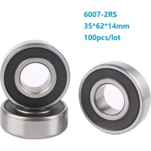 100pcs/lot 35x62x14mm 6007RS 6007-2RS 6007 2RS 35*62*14mm Double seal Deep Groove Ball bearing