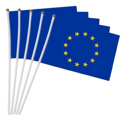 14x21cm 5pcs The Small EU flag European Union Flag the hand national flag with Pole Hand Waving flag NN020