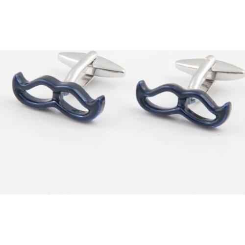 20Pairs/lot Blue Moustache Design Cufflinks Beard Cuff Links Gift Hairdresser Wedding Christmas Father Day Gift HQ Brass