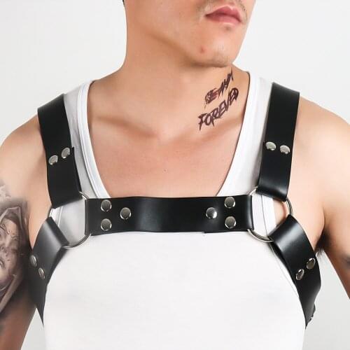 2021 New Exotic Goth Bondage Leather Harness Men Rivet Body Chest Harness Boys Suspenders Belt Gay Sexy Cosplay Costumes Wear