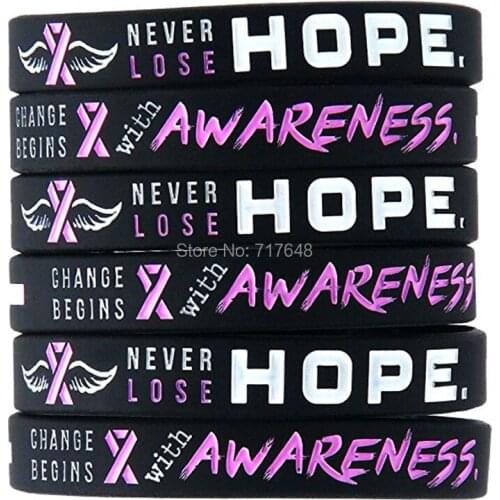 30pcs Never Lose Hope, and Change Begins With Awareness wristband silicone bracelets free shipping by ePacket A