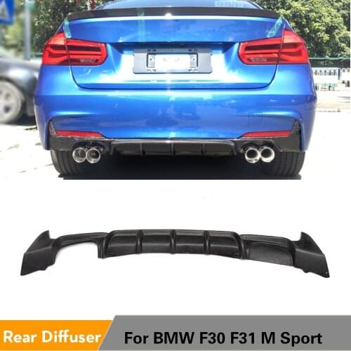 Car Rear Bumper Diffuser Lip for BMW 3 Series F30 F31 M Sport Bumper 2014 - 2018 Rear Diffuser One Hole Two Outlet PU Black