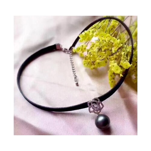 Noble jewelr stunning 10-11mm Tahitian round black green pearl chocker necklace 925silver