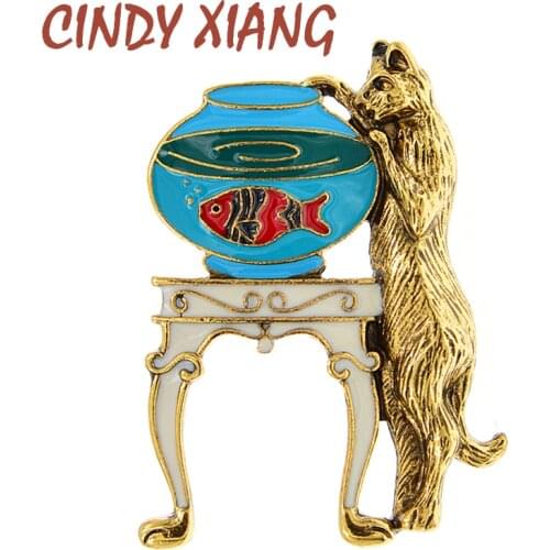CINDY XIANG Enamel Fish And Cat Brooch Animal Fashion Brooches Women And Men Jewelry Winter Design Accessories