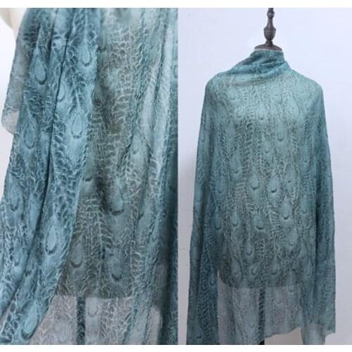 Peacock pattern bluestone green feather bumps and folds folds printed texture designer fabric