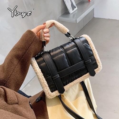 Elegant Lambswool PU Leather Messenger Bags For Women Fashion Plush Women Handbags Designer Winter Female Shoulder Bag Purses