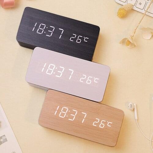 Digital Alarm Clock Wooden Watch Table Voice Control Digital for Kids Despertador USB/AAA Powered Electronic Desktop Clocks