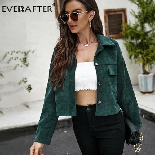 EVERAFTER High Street Solid Corduroy Coat Women Autumn Winter Short Jackets Button Dark green Long Sleeve Vintage Female Jackets