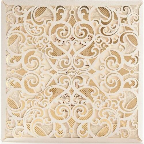 [Fortuitousness] 6x6inch 50Pcs Ivory Square Laser Cut Foil Hollow Invites, Wedding Invitations with Envelope RSVP Thank You Card