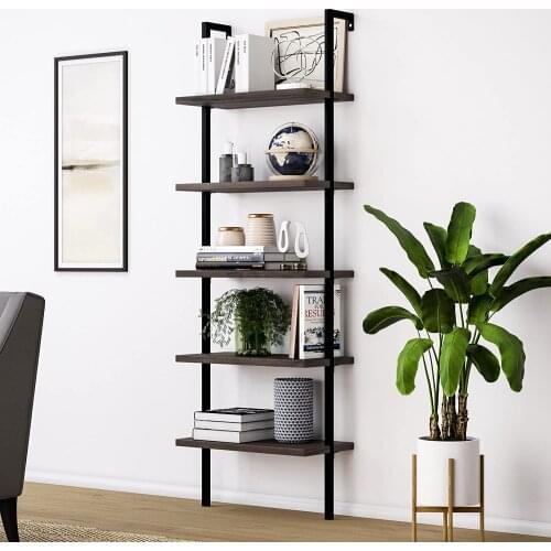 Bookshelf Bookcase 5-Tier Modern Ladder Shelf Multipurpose Storage Rack Industrial Metal Frame Sturdy Easy Install[US-Stock]