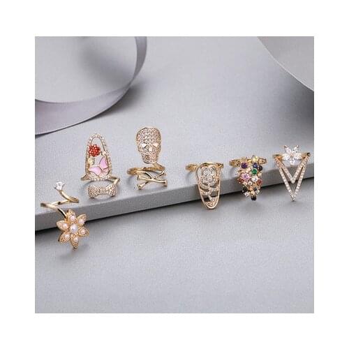 Hip Hop Rock Style Zircon Rhinestone Luxury Nail Ring Womens Accessories Women Daily Fingertip Protective Cover Fashion Jewelry