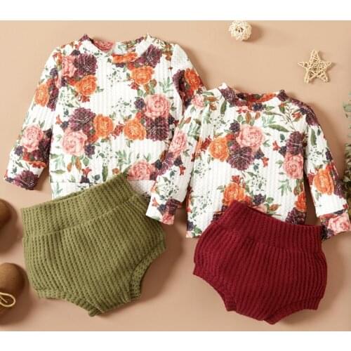 0-18M Newborn Baby Girl Clothes Set Long Sleeve Floral Printed Pullover Tops T Shirt+Shorts Baby Spring Autumn Outfit