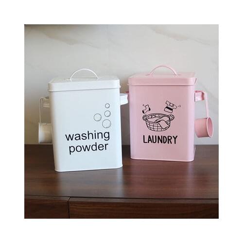 Square Laundry Powder Storage Box with Spoon Rice Washing Powder Grain Pets Food Bucket Kitchen Food Container Moisture-proof