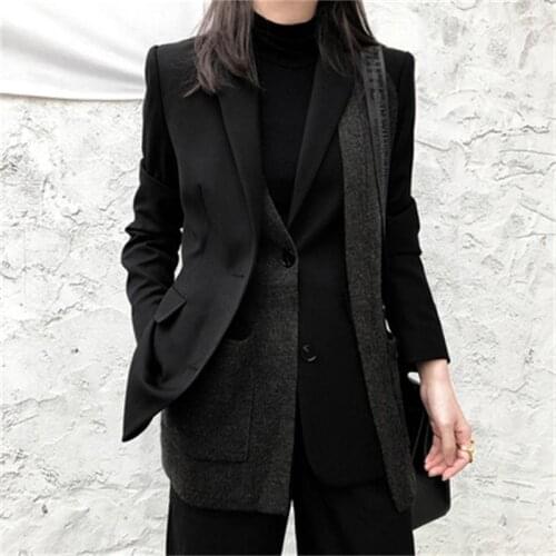 Fashion small suit jacket women blazers winter New high-end Leisure design Knitted woolen stitching thickening blazers women