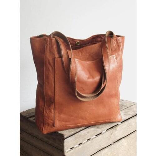 2021 New Tote Bag Womens Soft PU Leather Single Shoulder Retro Wax Leather Large Capacity Shoulder Bags