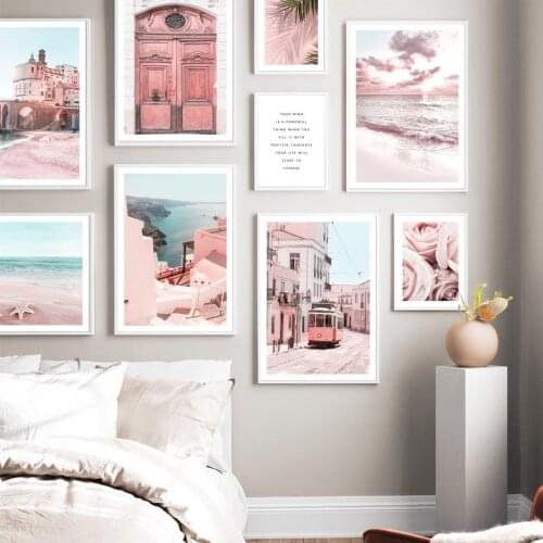 Positano Aegean Shell Rose Palm Leaf Bus Wall Art Canvas Painting Nordic Posters And Prints Wall Pictures For Living Room Decor