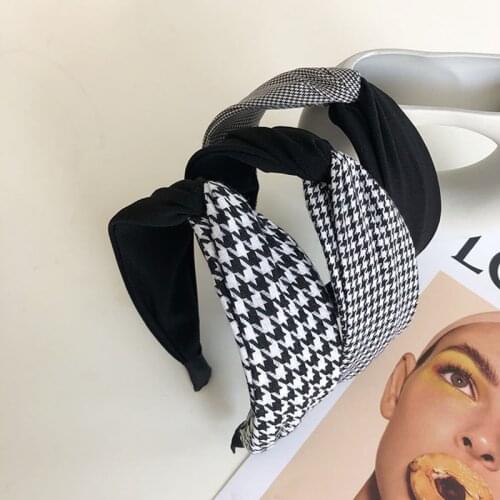 Houndstooth color matching cross headband fashion hair accessories women fabric wide-sided hit color hairbands wild hair bands
