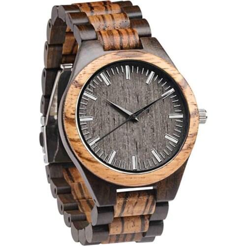 Dropshipping Minimalist Men Engraveable Customized Multicolor Zebra Ebony All Wooden Watches with Wood Band