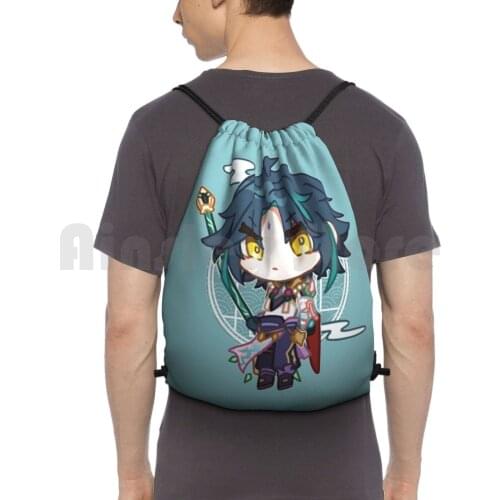 Genshin Impact Chibi Xiao Backpack Drawstring Bag Riding Climbing Gym Bag Genshin Impact Xiao Xiao Chibi Liyue Xiao