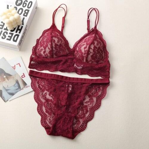 Sexy Lace Lingerie Suits Women French Triangle Bra Sets Bralette Briefs Wire Free Ladies Underwear Panties Two Piece