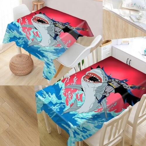 Cartoon Shark Art Custom Table Cloth Oxford Print Rectangular Waterproof Oilproof Table Cover Square Wedding Tablecloth P