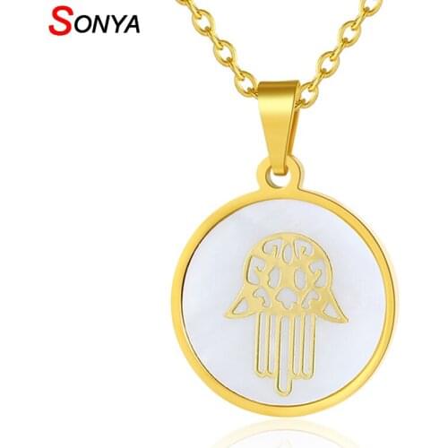 SONYA Stainless Steel Hexagram/Hamsa Hand Pendant Necklace Trendy Gold Color Shell Necklace For Women and Girl Jewelry Gift
