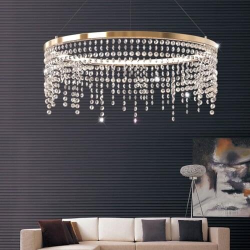 Modern Loft Livingroom Crystal Led Chendelier Concise Circle Metal Diningroom Kitchen Studio Bar Decoration Lighting Fixtures