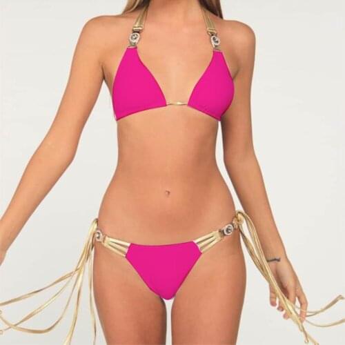 Sunshliky Summer Rose Diamond Two Pieces Swimsuit Bikini Set Women Sexy Bandage Bikinis 2021 Mujer Beach Swimwear Bathing Set