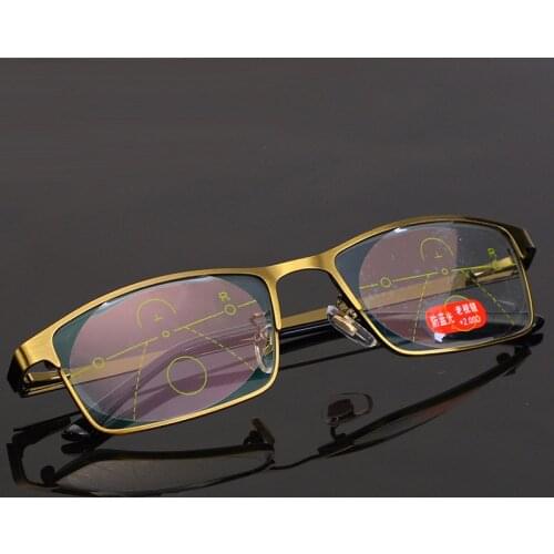 Vintage Men Bronze Square Progressive Multifocal Reading Glasses Transition Grey Magnifier Photochromic Computer Eyewear