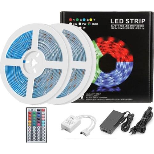 5M 10M RGB LED Strip 12V 60 leds/m SMD 2835 Waterproof Flexible Tape Ribbon Colorful Rope Light String Lamp+LED Controller+Power
