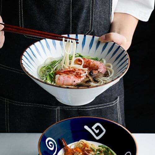 8 inch Japanese Noodle Bowl Salad Rice Fruit Soup Bowl Ramen Noodle Bowl Microwave Ceramic Dinnerware