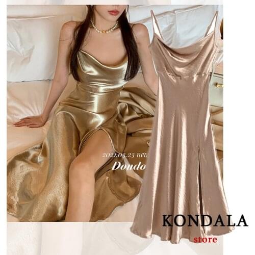 Za 2021 Women Sexy Corset Golden Stain Midi Dress Front Split Vintage Backless Cami Dress Female Stylish Straight Party Vestidos