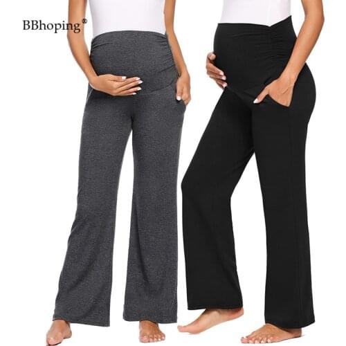 Womens Maternity Pants Wide/Straight Pregnancy Fold Over Lounge Trousers Maternity Over Belly Pants Pregnancy Yoga Sweatpants