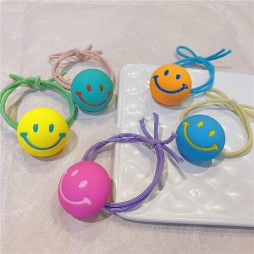 Women Hair Ties Elastic Rubber Bands Bow Girl Smile Face Knit Colorful Korean Summer Head Accessories Scrunchies Wholesale