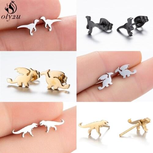 Cute Mini Dinosaur Stud Earrings for Women Kids Fashion Stainless Steel Tyrannosaurus Animal Earing Minimalist Jewelry Pendiente