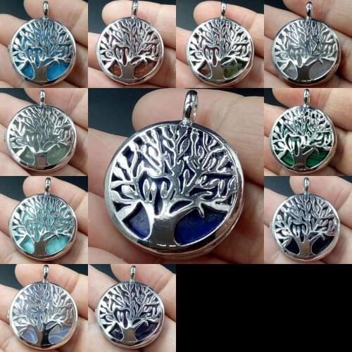 26mm Lapis Lazuli Crystal Goldstone Malachite Crystal Unikate Howlite Aventurine A Opal Scenery Tree Pendant Bead WFH322